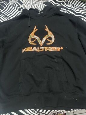 Realtree Black Hoodie with Orange-Outlined Camo Logo